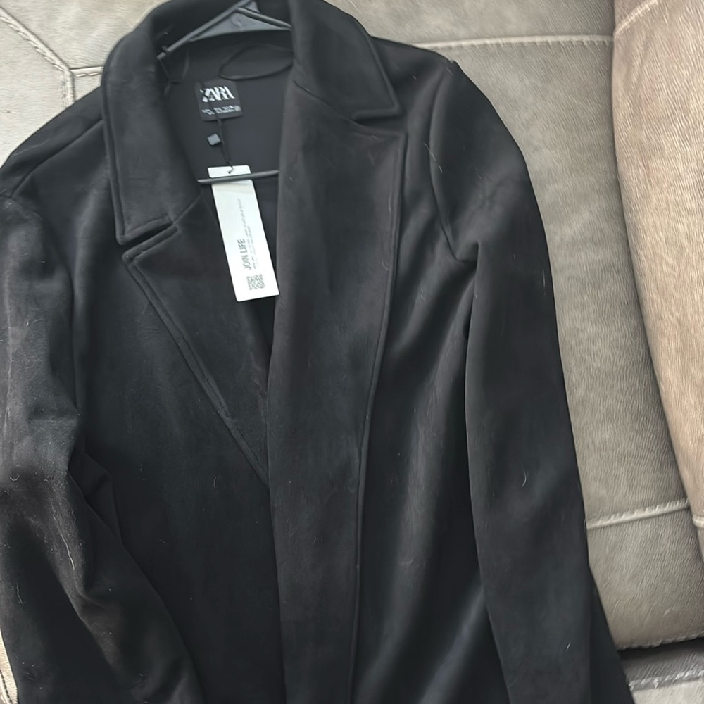Zara suede like black long blazer size large.